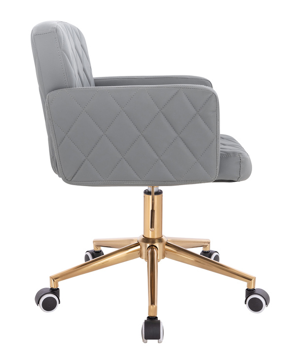 HR802K Scaun Gri din Piele Ecologica cu Bază Aurie