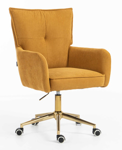 HR250K Scaun Catifea Reiată Premium Ruloare Curry Galben Bază Aurie