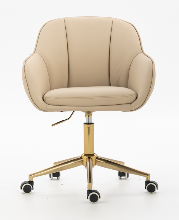 HR2055K Scaun Crem din Piele Ecologica cu Bază Aurie