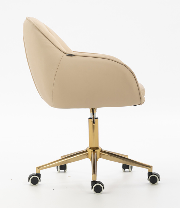 HR2055K Scaun Crem din Piele Ecologica cu Bază Aurie