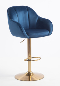 HR2055W Scaun Bleumarin din Catifea cu Bază Aurie