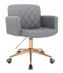 HR802K Scaun Gri din Piele Ecologica cu Bază Aurie