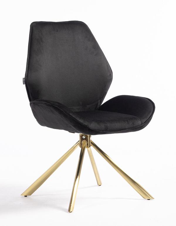 HR350 BAZĂ STEA Scaun Neagră din Catifea Bază Aurie