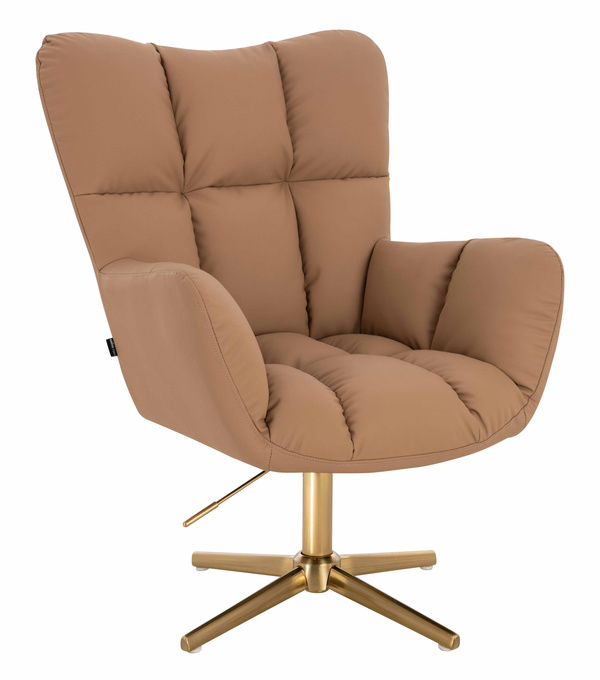 HR650CROSS Scaun Caramel Piele Ecologica Premium Soft cu Bază Aurie