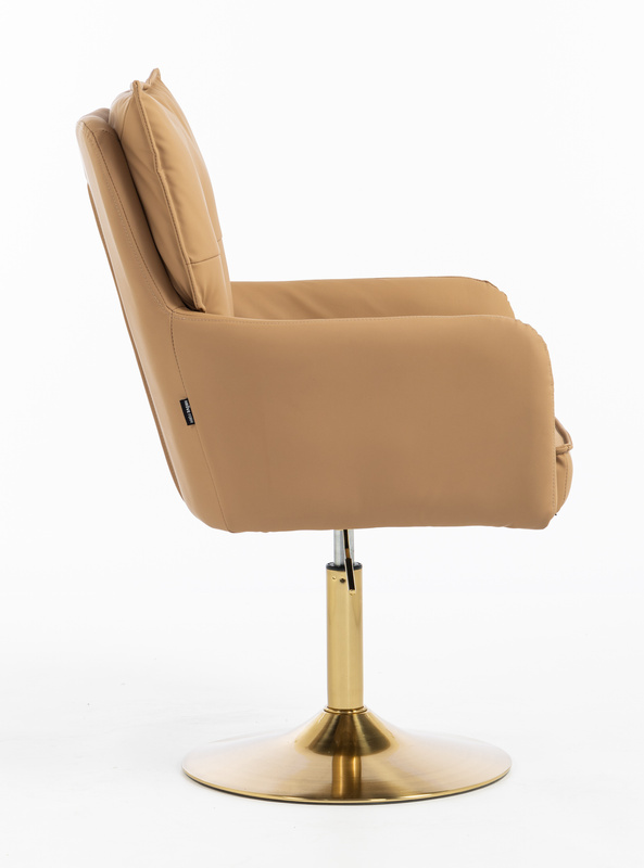 HR250N Scaun Piele Ecologică Premium Soft Culoare Caramel Bază Aurie