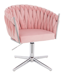 HR750CROSS Scaun Roz Pudra din Catifea cu Bază Cromata