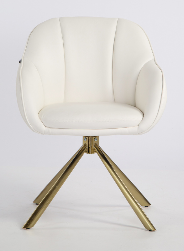 HR2055N Scaun Alb din Piele Ecologica cu Bază Aurie