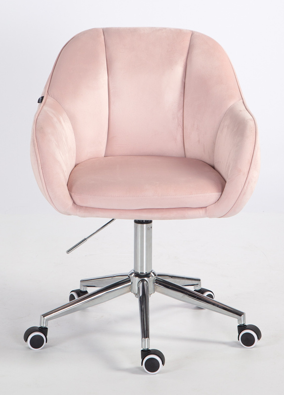 HR2055K Scaun Roz Pudra din Catifea cu Bază Cromata