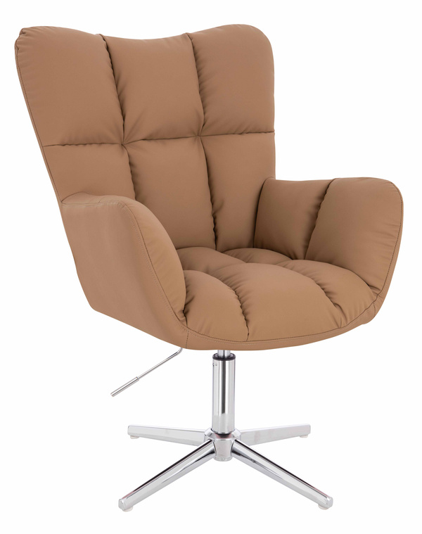 HR650CROSS Scaun Caramel Piele Ecologica Premium Soft cu Bază Cromata