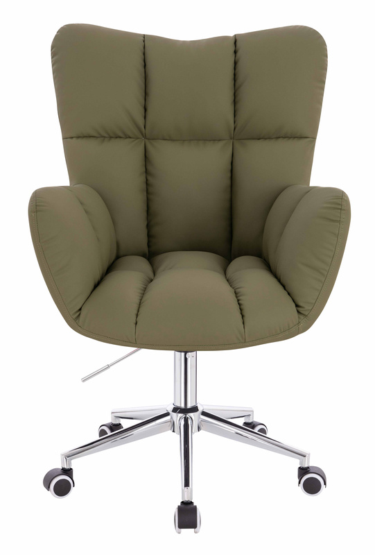 HR650K Scaun Khaki Piele Ecologica Premium Soft cu Bază Cromata