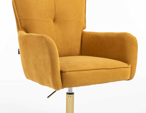 HR250N Scaun Catifea Reiată Premium Ruloare Curry Galben Bază Aurie