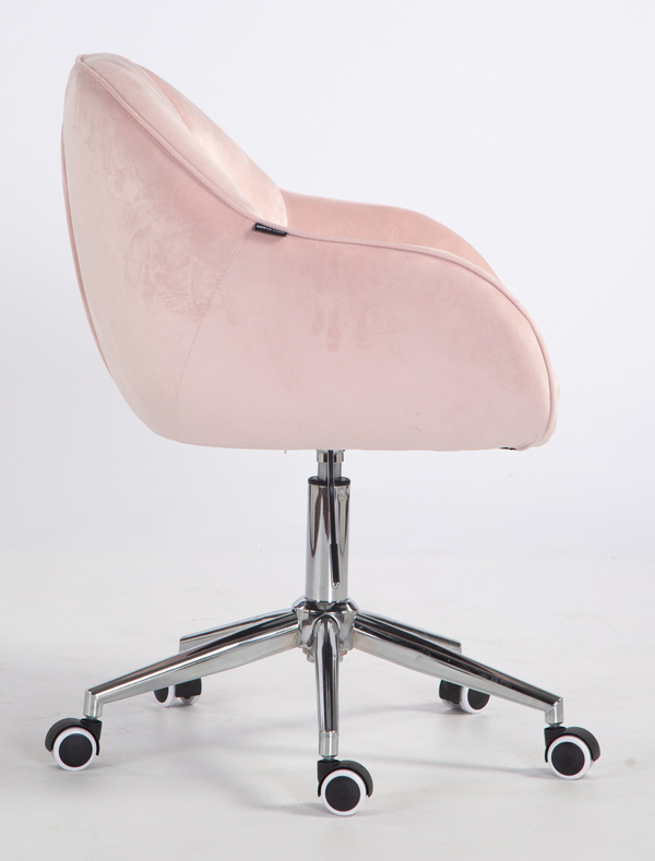 HR2055K Scaun Roz Pudra din Catifea cu Bază Cromata
