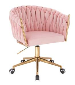 HR750K Scaun Roz Pudra din Catifea cu Bază Aurie