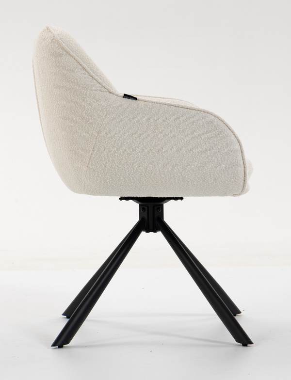HR2055 BAZĂ STEA Scaun Crem din Boucle cu Bază Neagră