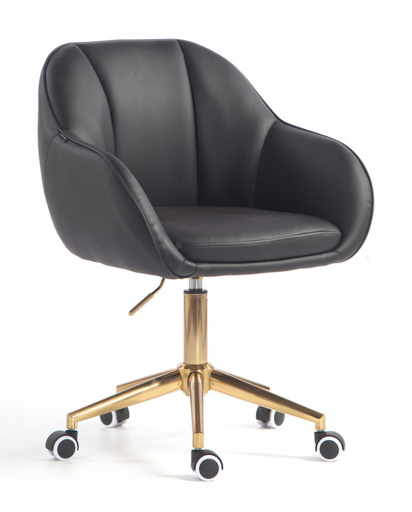 HR2055K Scaun Neagră din Piele Ecologica cu Bază Aurie