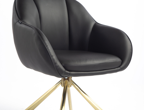 HR2055N Scaun Neagră din Piele Ecologica cu Bază Aurie