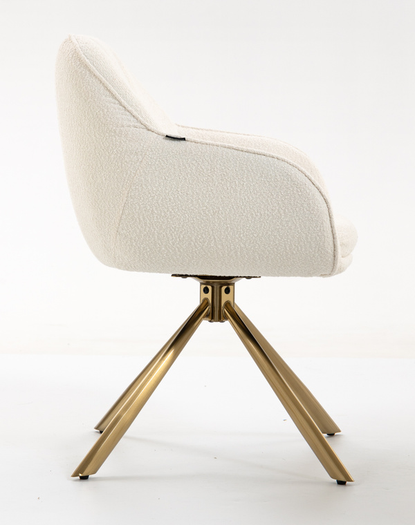 HR2055 BAZĂ STEA Scaun Crem din Boucle cu Bază Aurie