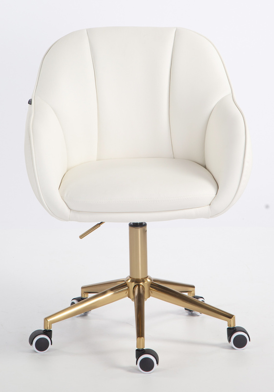 HR2055K Scaun Alb din Piele Ecologica cu Bază Aurie