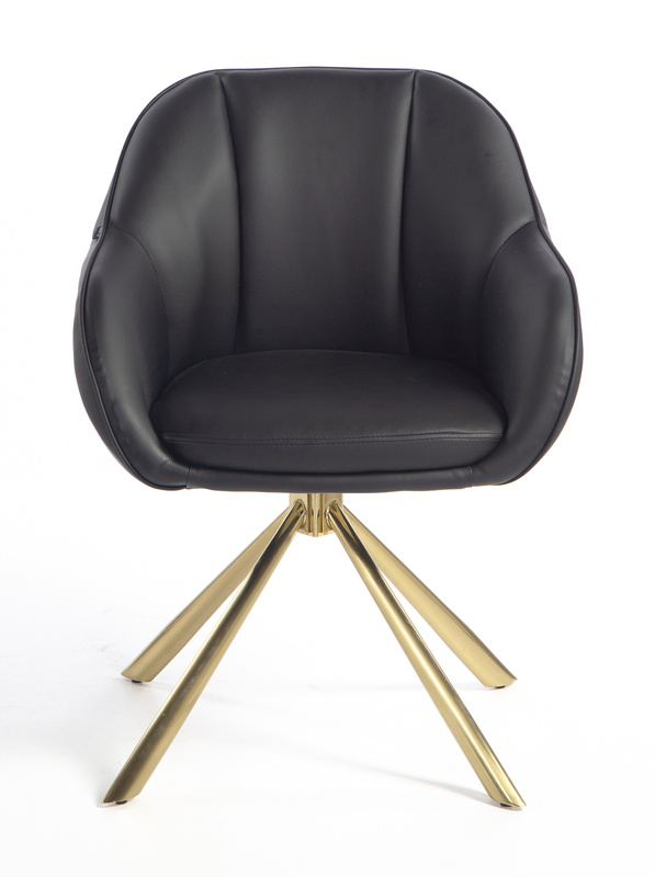 HR2055N Scaun Neagră din Piele Ecologica cu Bază Aurie