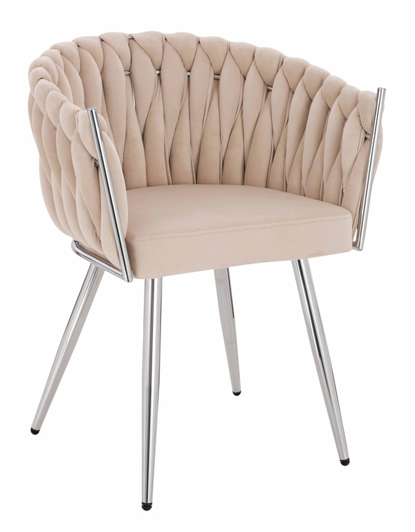 HR750 Scaun cu picioare Cromata Crem din Catifea