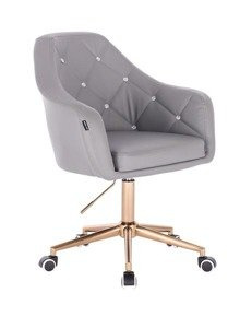 HR830K Scaun Gri de Piele cu Bază Aurie