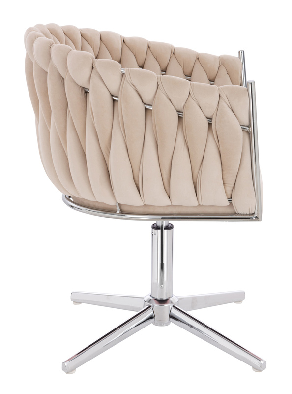HR750CROSS Scaun Crem din Catifea cu Bază Cromata
