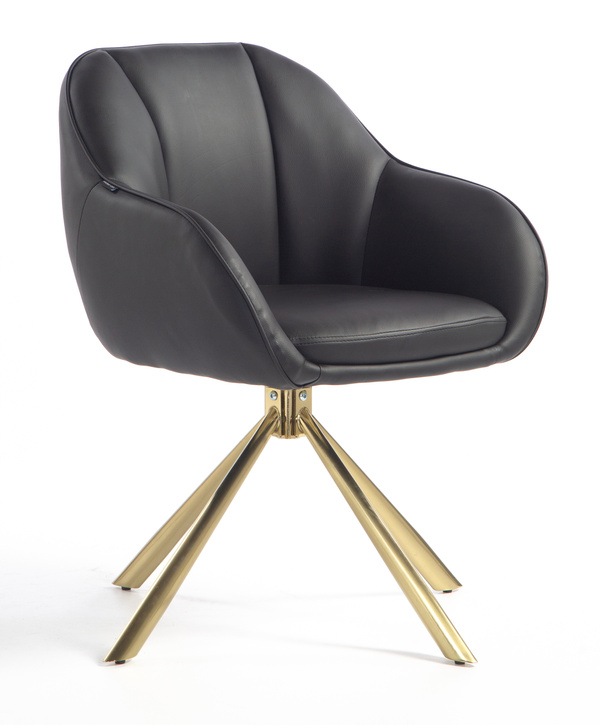 HR2055N Scaun Neagră din Piele Ecologica cu Bază Aurie