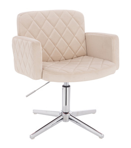 HR802CROSS Scaun Crem din Catifea cu Bază Cromata