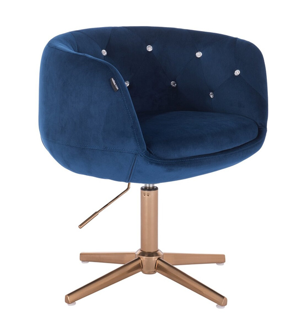 HR333CCROSS Scaun Catifea Bleumarin cu Bază Aurie