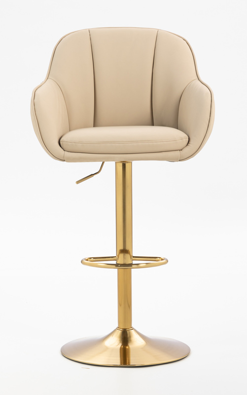 HR2055W Scaun Crem din Piele Ecologica cu Bază Aurie