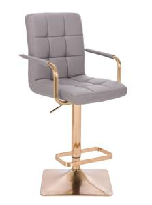 HC1015WP Pătrat Scaun Gri Piele Ecologica Bază Aurie