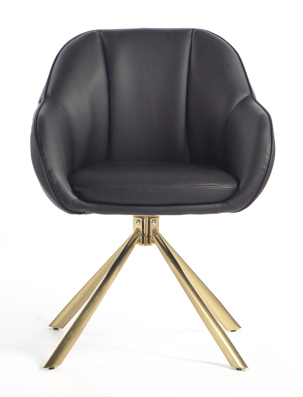 HR2055N Scaun Neagră din Piele Ecologica cu Bază Aurie