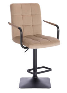 HC1015WP Pătrat Scaun Latte Catifea cu Bază Neagră