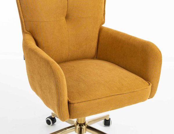 HR250K Scaun Catifea Reiată Premium Ruloare Curry Galben Bază Aurie