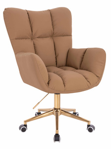 HR650K Scaun Caramel Piele Ecologica Premium Soft cu Bază Aurie