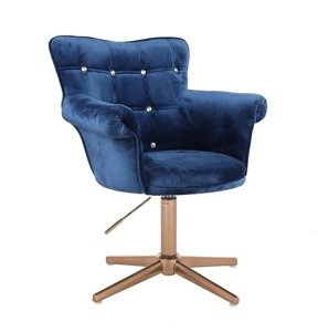 HR804CCROSS scaun Catifea Bleumarin cu Bază Aurie