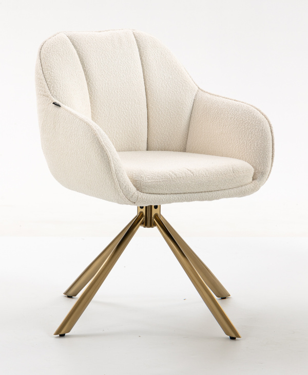 HR2055 BAZĂ STEA Scaun Crem din Boucle cu Bază Aurie