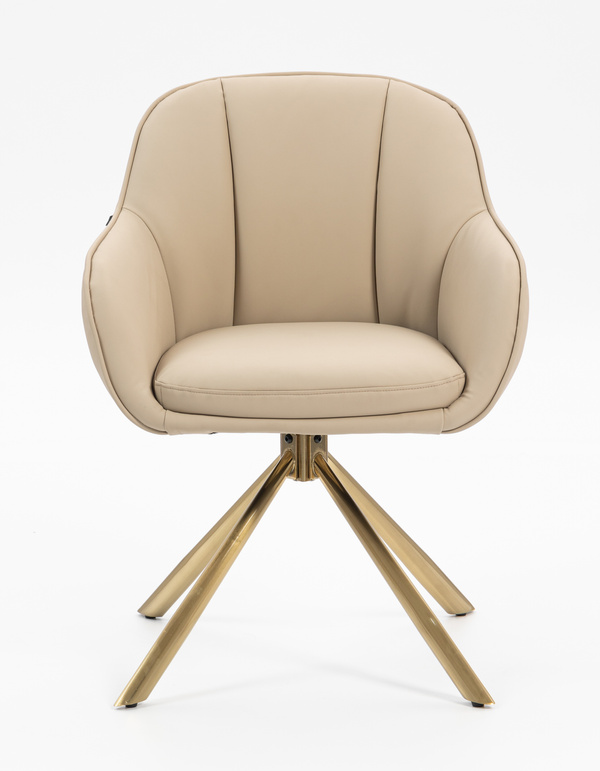 HR2055 BAZĂ STEA Scaun Crem din Piele Ecologica cu Bază Aurie