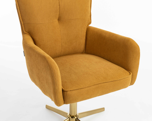 HR250CROSS Scaun Catifea Reiată Premium Ruloare Curry Galben Bază Aurie