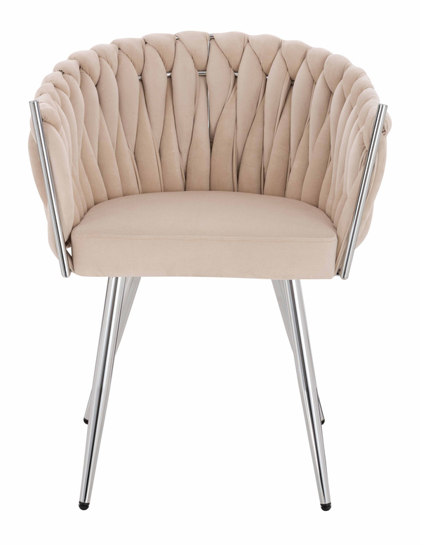 HR750 Scaun cu picioare Cromata Crem din Catifea