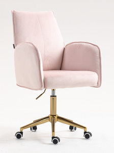 HR280K Scaun Roz din Catifea cu Bază Aurie
