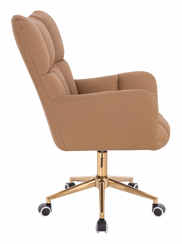 HR650K Scaun Caramel Piele Ecologica Premium Soft cu Bază Aurie