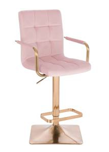 HC1015WP Pătrat Scaun Roz Catifea cu Bază Aurie