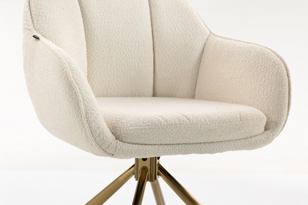 HR2055 BAZĂ STEA Scaun Crem din Boucle cu Bază Aurie